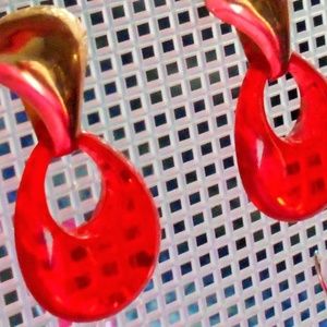 Red Dangle Earrings Pierced Ears vintage